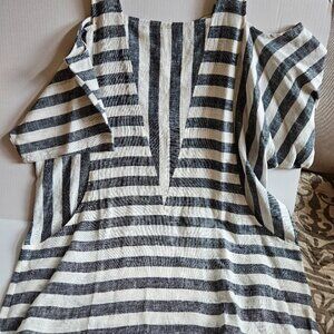 Soft Surroundings Black/White Stripe Off-Shoulder Tunic
